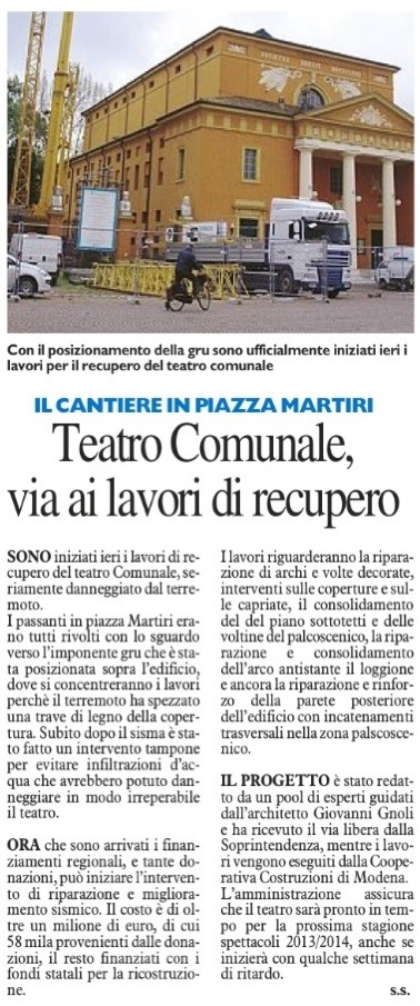 Rassegna Stampa: Teatro Comunale partono i&nbsp;lavori