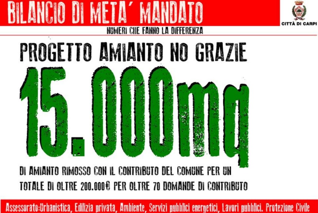 #BilancioMetà #Mandato #Numeri che fanno la #Differenza, abbiamo ridotto le superfici in cemento amianto di oltre&nbsp;15.000mq