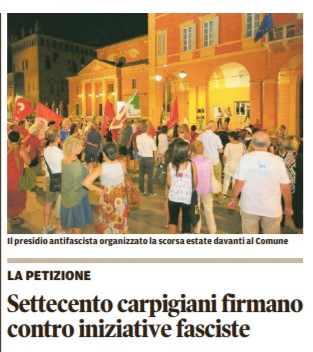 #RassegnaStampa Gazzetta di Modena: “Settecento carpigiani firmano contro iniziative fasciste”.