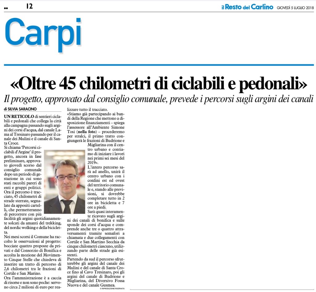 #RASSEGNASTAMPA, oggi il #Carlino dedica l’articolo di apertura ai Percorsi&nbsp;d’Argine